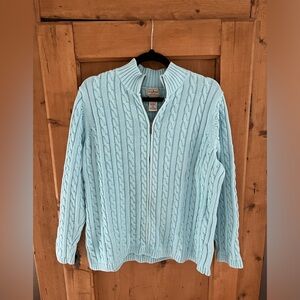 LL Bean Women’s Cotton Cable knot zipper cardigan.